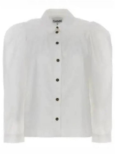 Cotton Poplin Long Sleeve Shirt White - GANNI - BALAAN 2