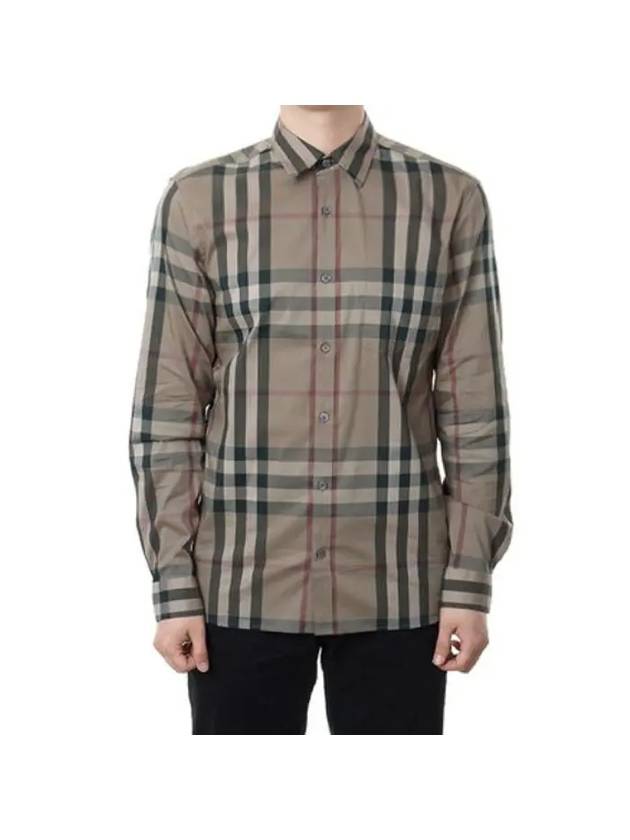 Men's Nelson Check Pattern Long Sleeve Shirt Beige - BURBERRY - BALAAN 7