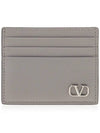 V Logo Signature Leather Card Holder Pearl Grey - VALENTINO - BALAAN 1