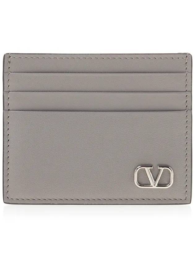 V Logo Signature Leather Card Holder Pearl Grey - VALENTINO - BALAAN 1