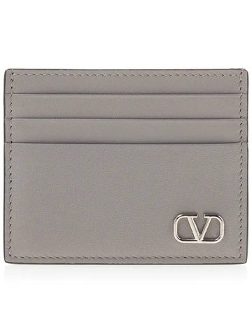 V Logo Signature Leather Card Holder Pearl Grey - VALENTINO - BALAAN 1