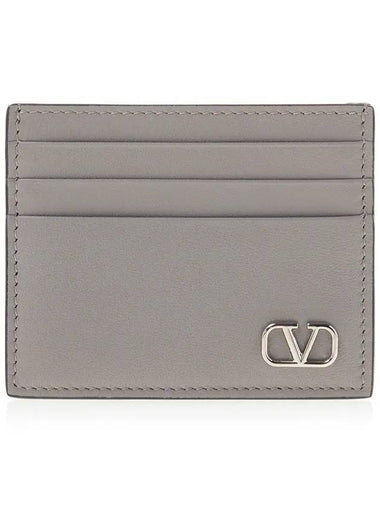 V Logo Signature Leather Card Holder Pearl Grey - VALENTINO - BALAAN 1