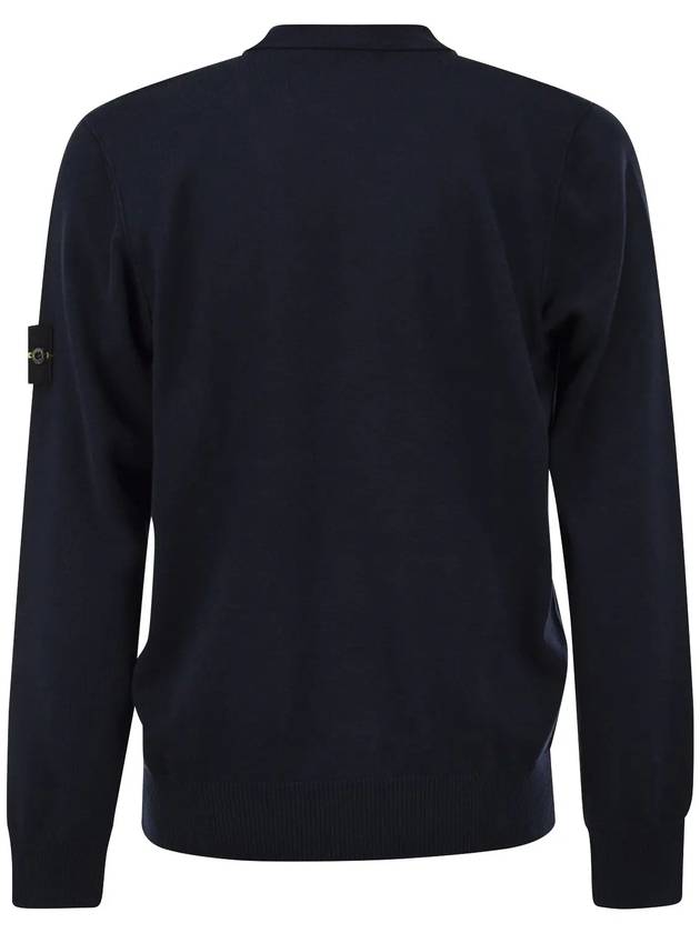 Waffen Organic Cotton V-Neck Cardigan Navy - STONE ISLAND - BALAAN 3