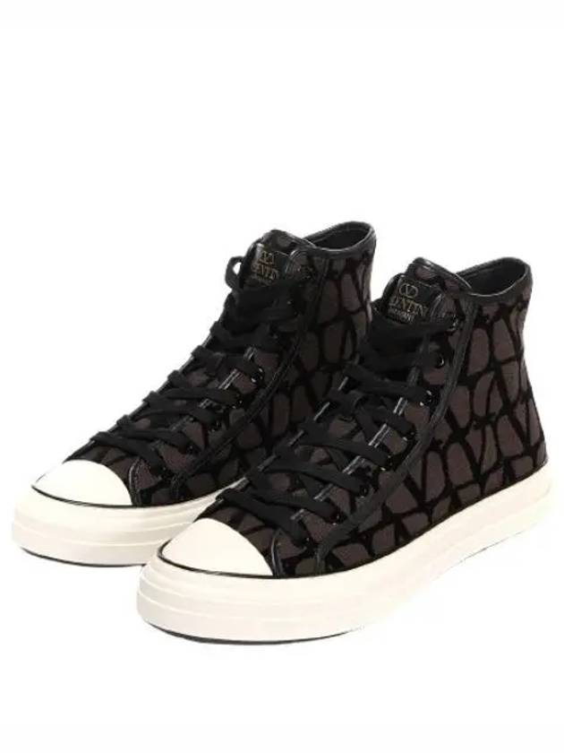 Men's Iconographe Canvas High Top Sneakers Brown - VALENTINO - BALAAN 2