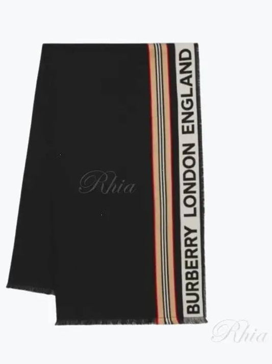 Icon Stripe Logo Scarf Black - BURBERRY - BALAAN 2