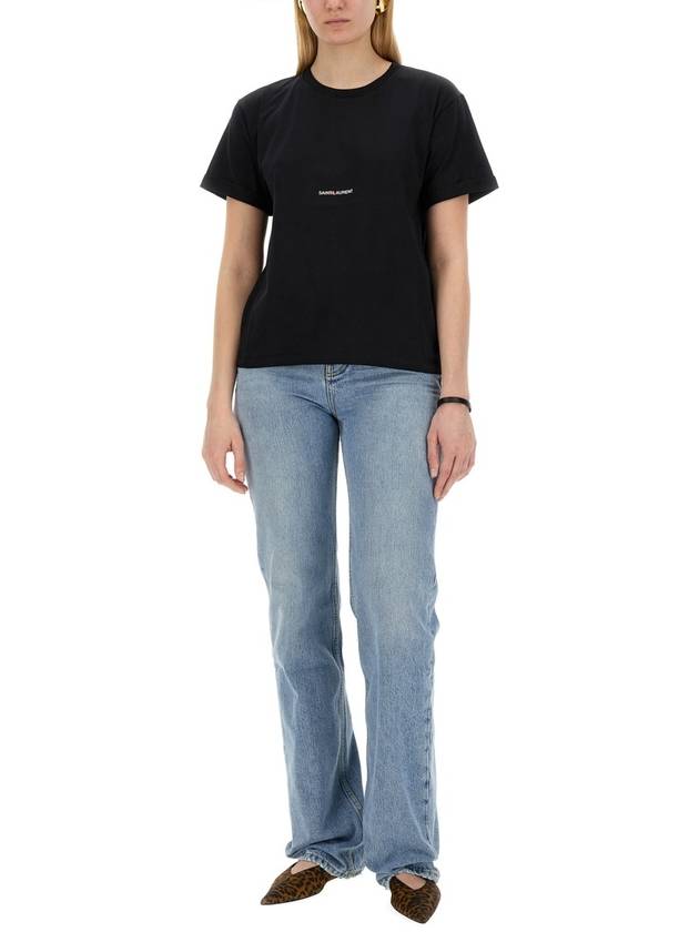 Rive Gauche Short Sleeve T-Shirt Black - SAINT LAURENT - BALAAN 3