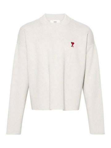 Red ADC Chain Stitch Heart Logo Knit Top Ivory - AMI - BALAAN 1