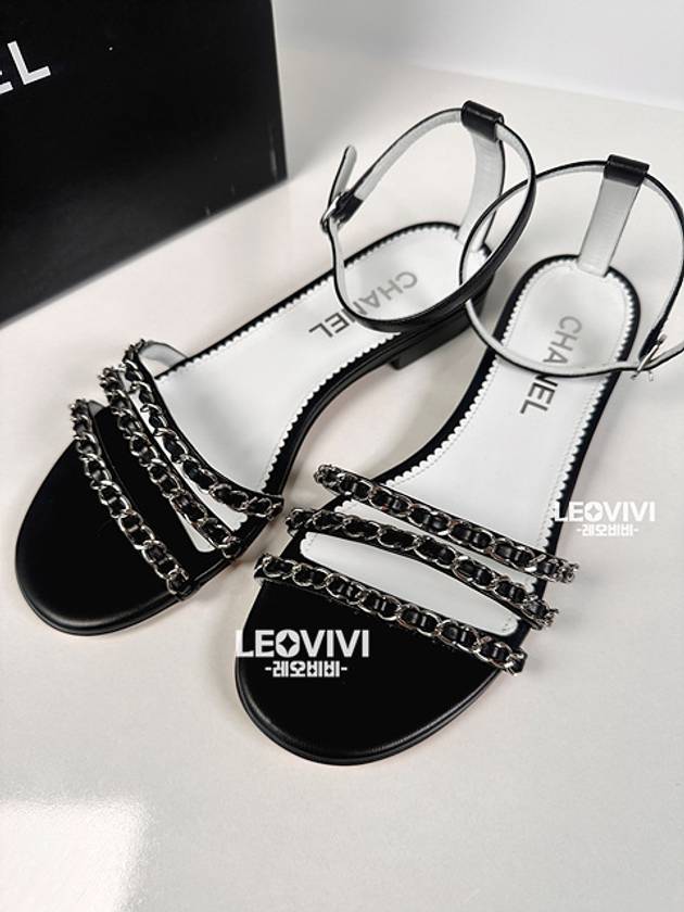 Cubic CC Logo Chain Strap Sandals Black 38 G39646 - CHANEL - BALAAN 4