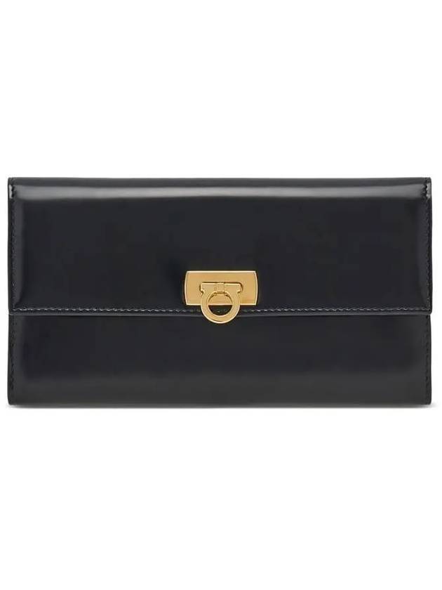 Gancini Flip Lock Leather Long Wallet Black - SALVATORE FERRAGAMO - BALAAN 1