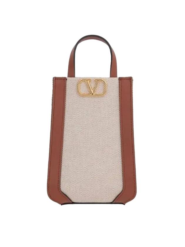 V Logo Mini Shoulder Bag Brown Ivory - VALENTINO - BALAAN 1