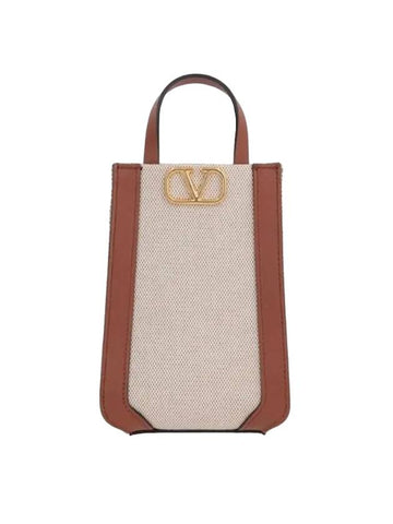 V Logo Small Shoulder Bag Brown Ivory - VALENTINO - BALAAN 1