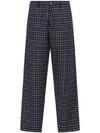 Check Pattern Cotton Straight Pants Navy - MARNI - BALAAN 2