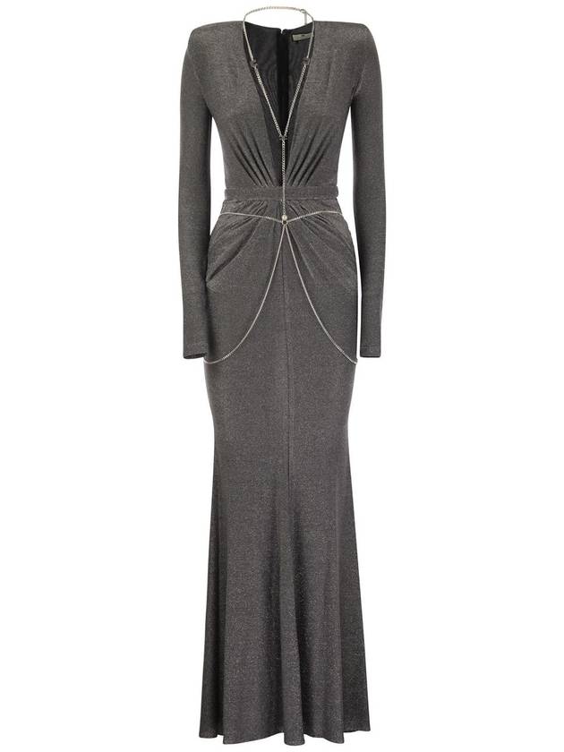 Red carpet dress in lurex jersey with body chain - ELISABETTA FRANCHI - BALAAN 1