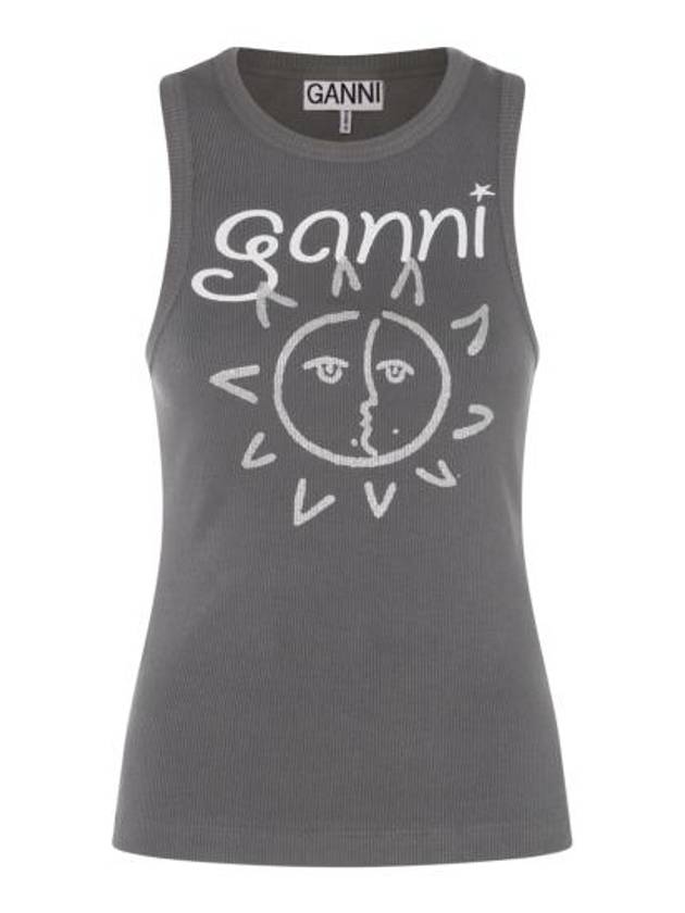 Sun Graphic Print Ribbed Sleeveless Grey - GANNI - BALAAN 2