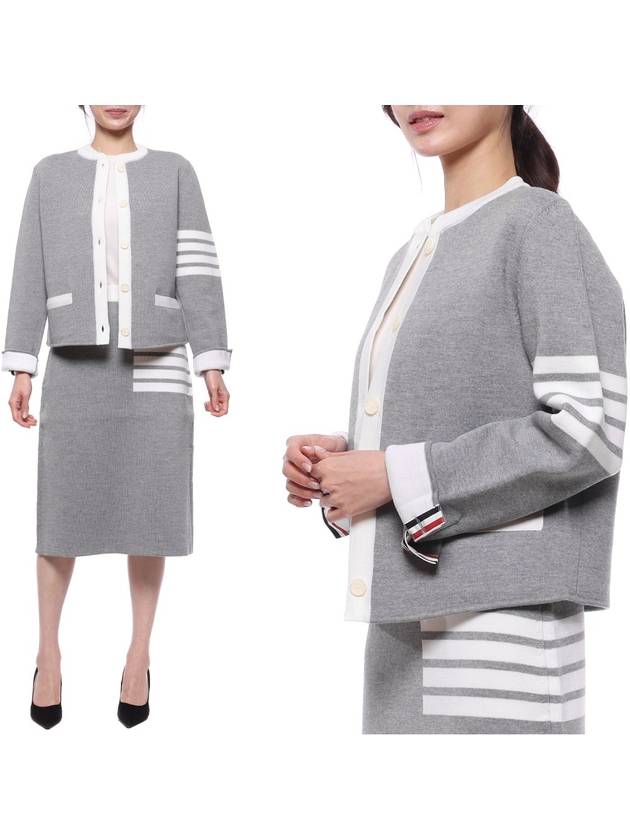 Double Face 4Bar Wool Cardigan Grey - THOM BROWNE - BALAAN 2