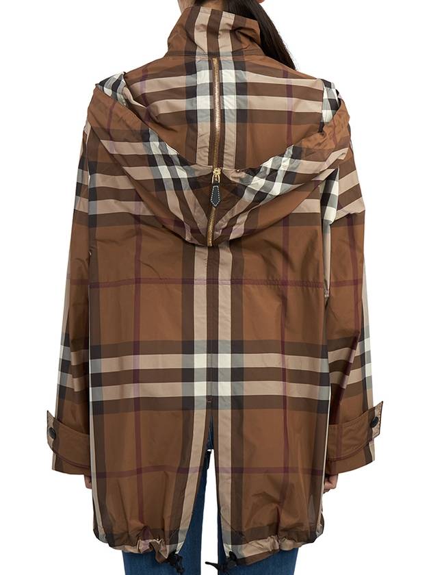 Check Off Shoulder Hooded Jacket Brown - BURBERRY - BALAAN 7