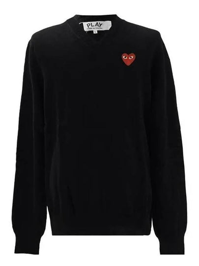 Heart Wappen V-Neck Wool KnitTop Black - COMME DES GARCONS - BALAAN 2