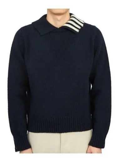 Stitch Donegal diagonal polo collar pullover knit navy MKA449A Y1032 - THOM BROWNE - BALAAN 1