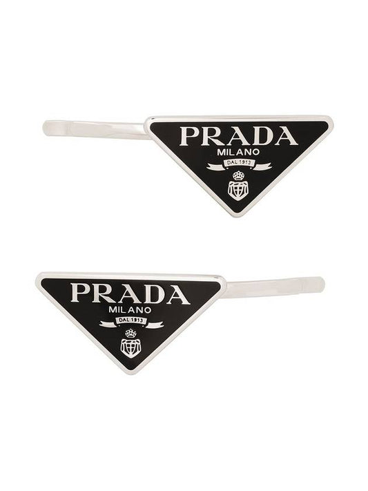 triangle logo hair clip silver black - PRADA - BALAAN 1