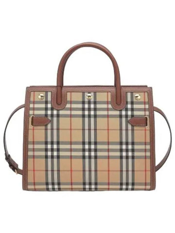 Vintage Check Small Title Tote Bag Brown Handbag - BURBERRY - BALAAN 1