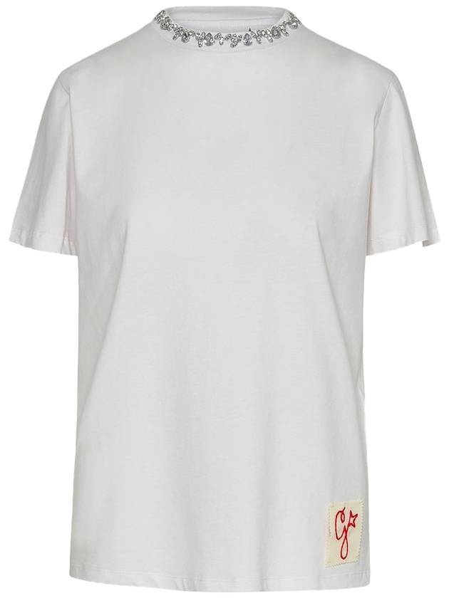 Crystal Neck Point Short Sleeve T-Shirt White - GOLDEN GOOSE - BALAAN 1