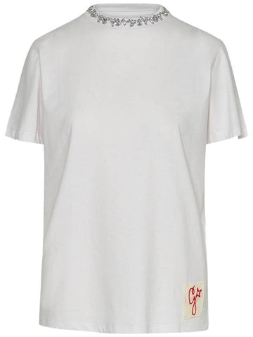 Crystal Neck Point Short Sleeve T-Shirt White - GOLDEN GOOSE - BALAAN 1