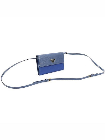 1MT437 Blue Tesuto Vitello Move Gold Triangle Long Wallet Cross Bag - PRADA - BALAAN 2