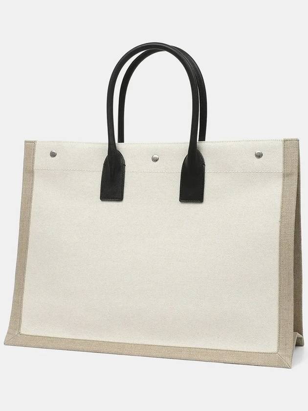 Rive Gauche Logo Linen Leather Tote Bag White - SAINT LAURENT - BALAAN 4