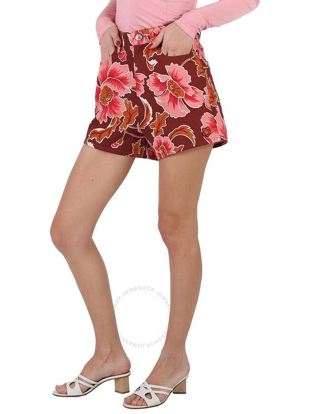 Kenzo Ladies Bordeaux Floral Denim Shorts, Waist Size 26" - KENZO - BALAAN 2