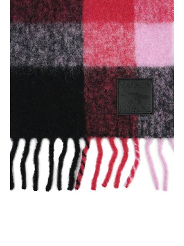 [MAISON KITSUNE] CHECK FRINGED SCARF - PINK RED CHECK - MAISON KITSUNE - BALAAN 4