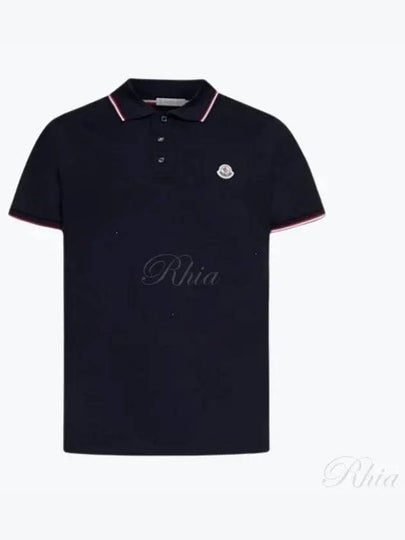 Small Logo Patch Short Sleeve Cotton Polo Shirt Navy - MONCLER - BALAAN 2