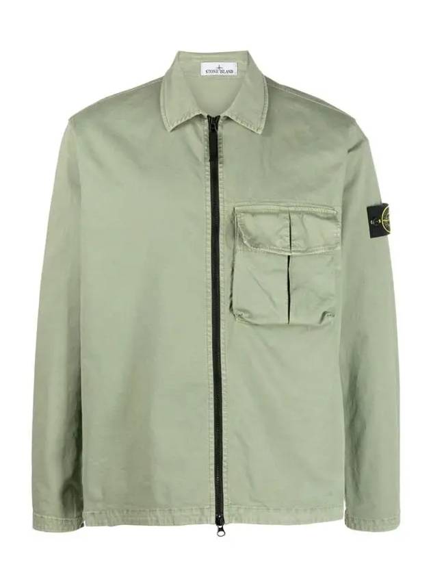 Garment Dyed Stretch Cotton Overshirt Jacket Sage Green - STONE ISLAND - BALAAN 2