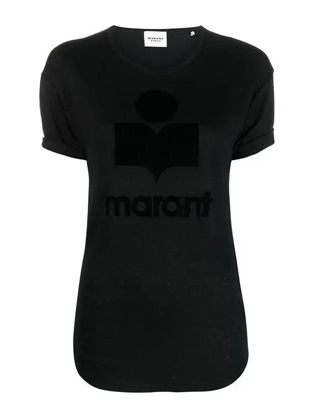 Koldi Logo Linen Short Sleeve T-Shirt Black - ISABEL MARANT ETOILE - BALAAN 3