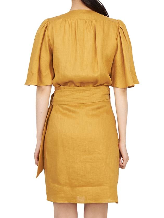 Women's V-neck Twisted Linen Midi Dress Yellow - VANESSA BRUNO - BALAAN 6