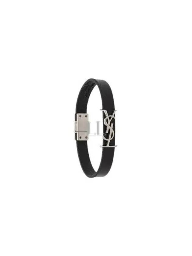 Monogram Opyum Leather Bracelet Black Silver - SAINT LAURENT - BALAAN 2