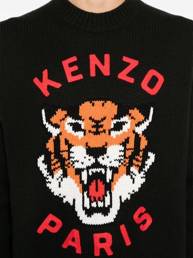 Lucky Tiger Genderless Wool Knit Top Black - KENZO - BALAAN 6