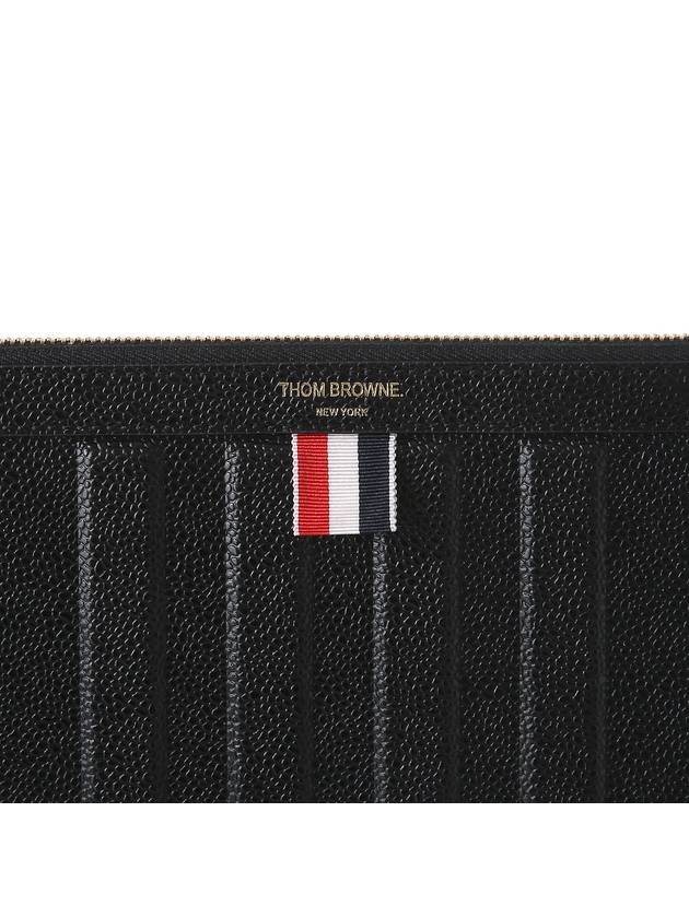 Logo Striped Pebbled Leather Clutch Bag Black - THOM BROWNE - BALAAN 5