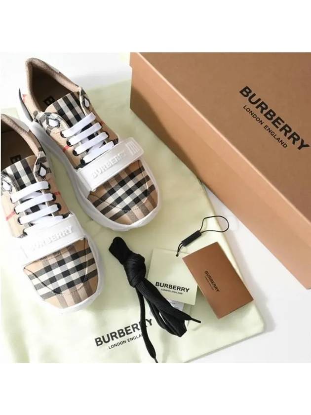 Vintage Check And Leather Sneakers White Archive Beige - BURBERRY - BALAAN 11