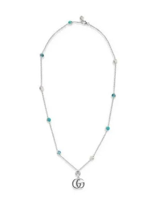 GG Marmont Double Pendant Necklace YBB527399001 Silver Blue - GUCCI - BALAAN 2