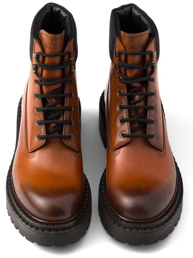 Leather Nylon Work Boots Cognac - PRADA - BALAAN 5