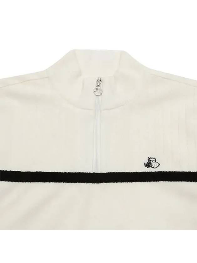 Chenille color combination point knit half zip-up 2621LDOKIVORY - BLACK&WHITE - BALAAN 3