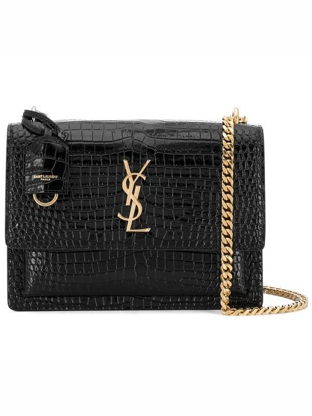 Gold Sunset Crocodile Embossed Leather Shoulder Bag Black - SAINT LAURENT - BALAAN.