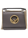 Women s Fendi 8BT286 Dark Gray Calfskin KAN I Khan Ai F Gold Chain Small Shoulder Bag gt Gangbuk used luxury goods - FENDI - BALAAN 1