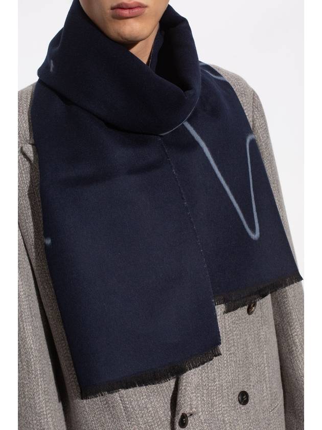 Giorgio Armani Wool Scarf With Logo, Men's, Navy Blue - GIORGIO ARMANI - BALAAN 2