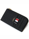 Stripe Zip Around Pebble Grain Leather Card Wallet Black - THOM BROWNE - BALAAN 5