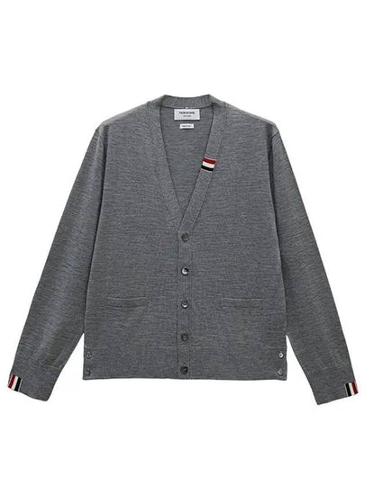 Men's Jersey Stitch V-Neck Cardigan Light Grey - THOM BROWNE - BALAAN 2