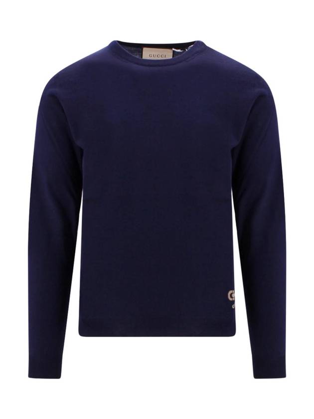 Horsebit Intarsia Wool Knit Top Navy - GUCCI - BALAAN 1