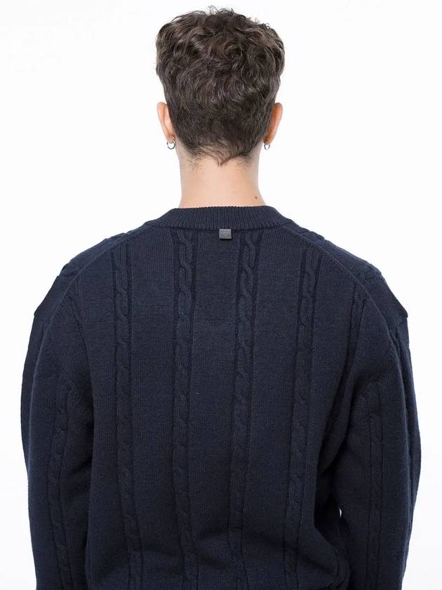 Men s M243TP07NY Dense Cable V neck Knit Navy - CHANCE'S NOI - BALAAN 4