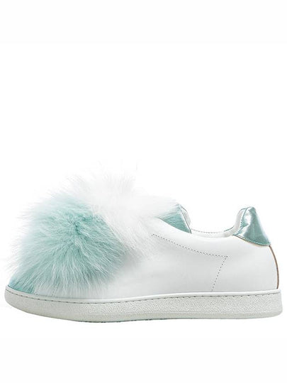 Women's Leather Fox Fur Foam Low Top Sneakers White Mint - JOSHUA SANDERS - BALAAN 2