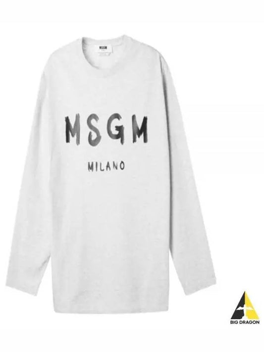 Brushed Logo Cotton Long Sleeve T-Shirt Light Grey - MSGM - BALAAN 2